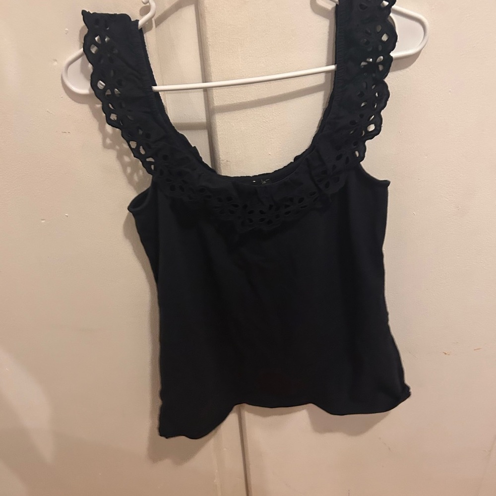 Ann Taylor Black Eyelet Trim Tank Top